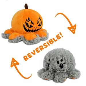 TeeTurtle - The Original Reversible Spider Plushie - Fuzzy Gray + Orange Pumpkin